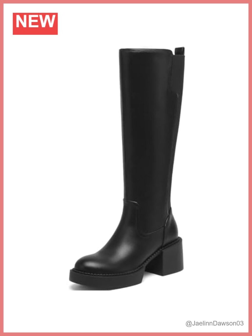 Women's Knee High Stretch Calf Boots Low Chunky Heel Side Zipper Faux Leather
